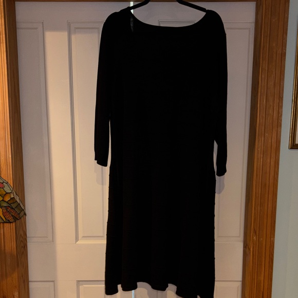 Lane Bryant Black Long Sleeve Knit Midi Dress with Subtle A-Line - Picture 6 of 9